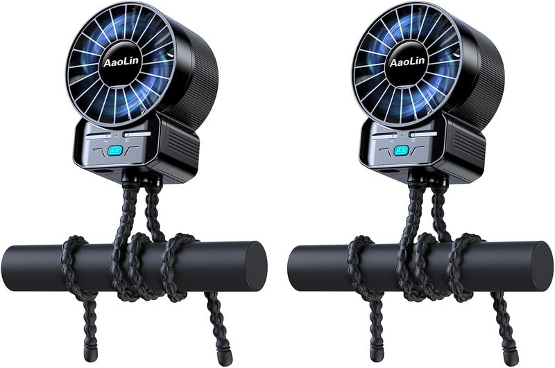 AaoLin 2 Pack Multifunctional Portable Stroller Fan 4 Speed 6600rpm High Speed Usb Rechargeable Personal Mini Handheld Fan Extended Tripod For Desktop Winding Kids Bed Treadmill Bike Golf Cart Outdoor Travel - Image 1